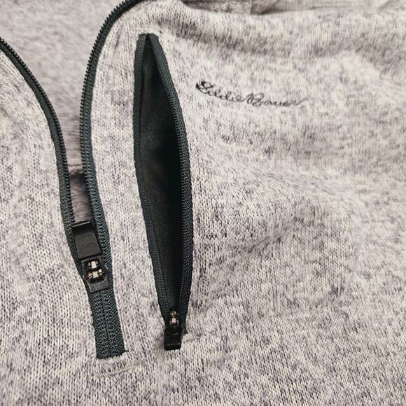Eddie Bauer Quarter Zip Sweater Large Stone Gray Pullover Radiator Mock Neck - Picture 4 of 10